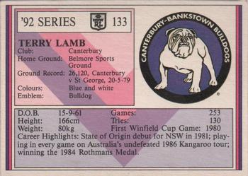 1992 Regina NSW Rugby League #133 Terry Lamb Back
